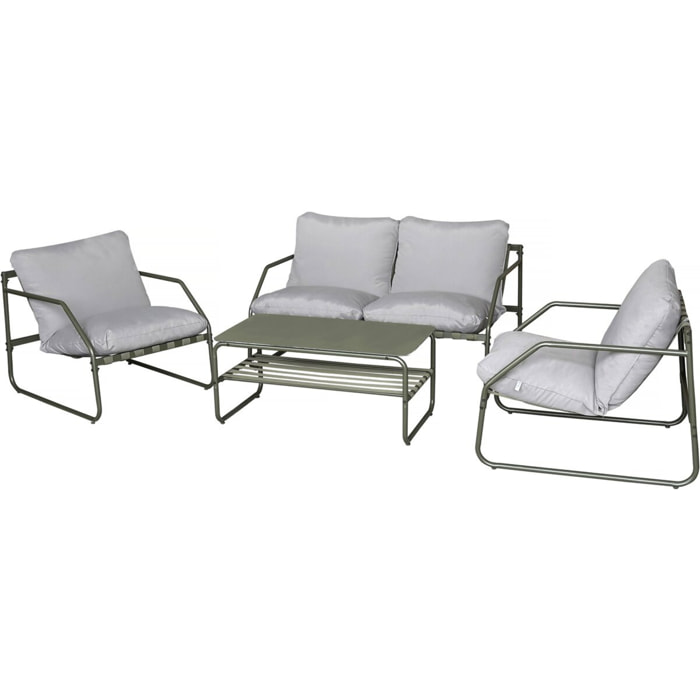 Salon de jardin en métal avec coussins "Sora" - 4 places - Vert