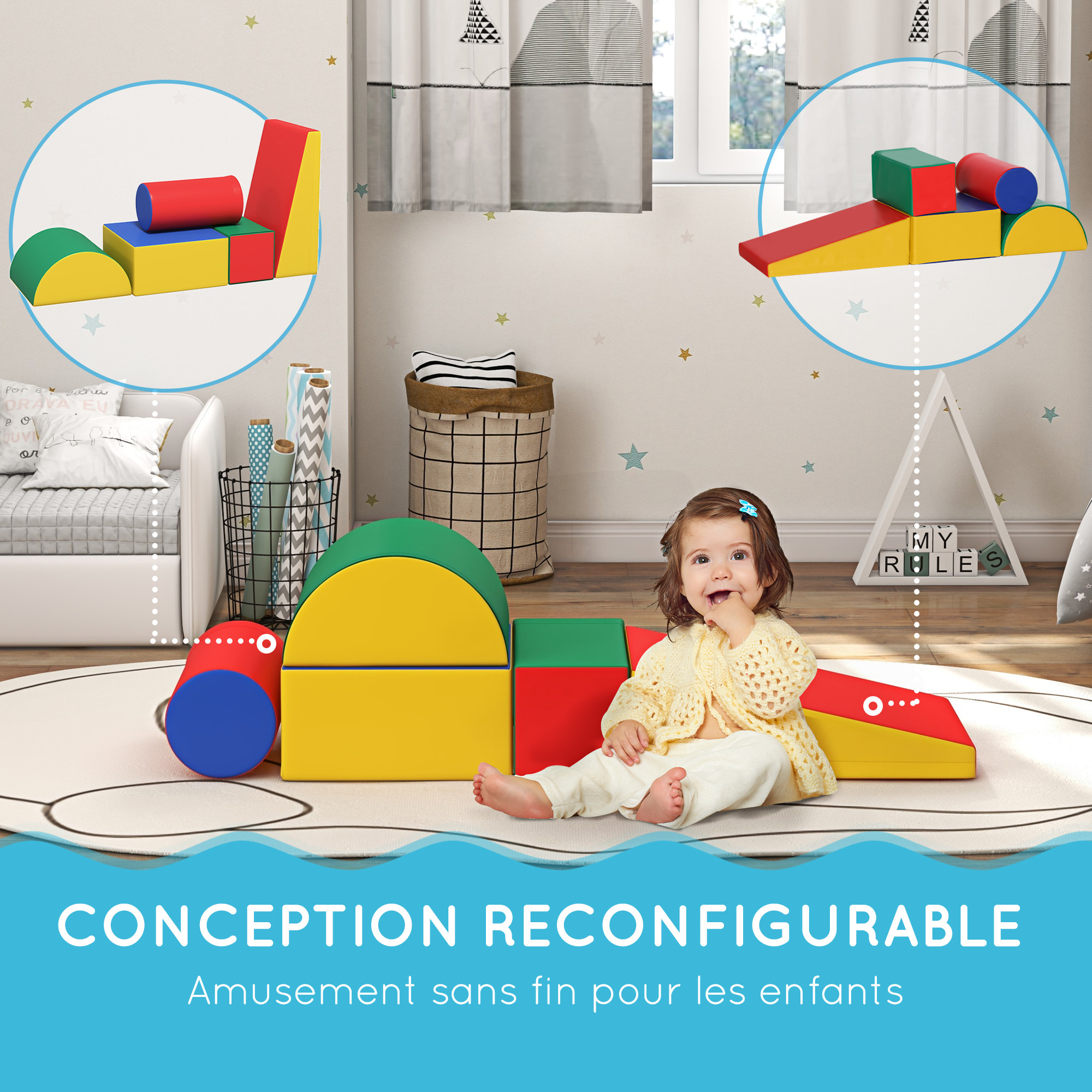 5 blocs de construction en mousse XL - modules de motricité - certifiés normes EN71-1-2-3 - mousse EPE revêtement PU multicolore
