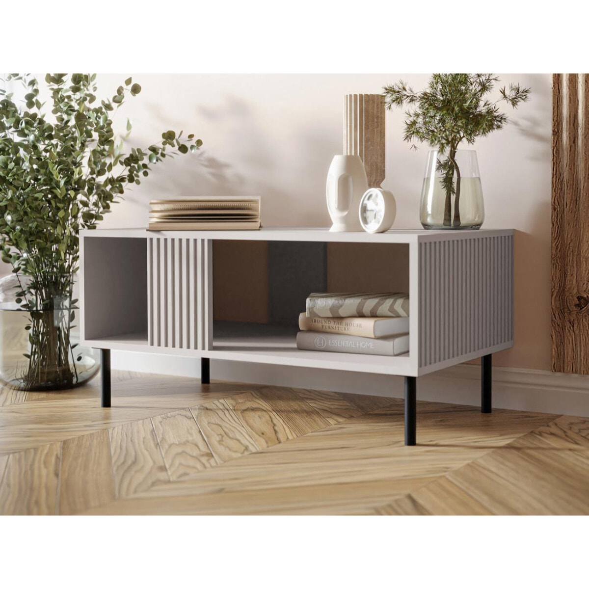 Timote - table basse - avec niche de rangement - écru - 1 niche - 92 cm - Écru