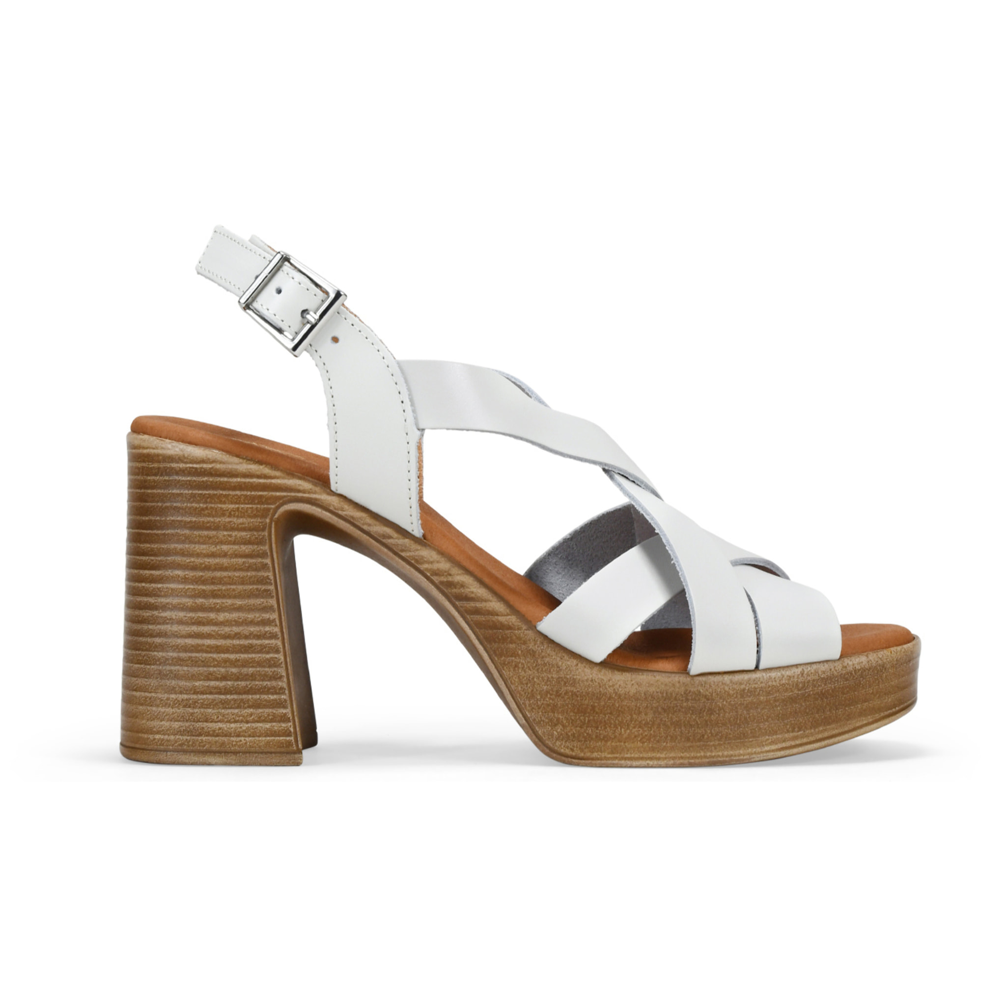 Sandalias de tacón blancas en piel