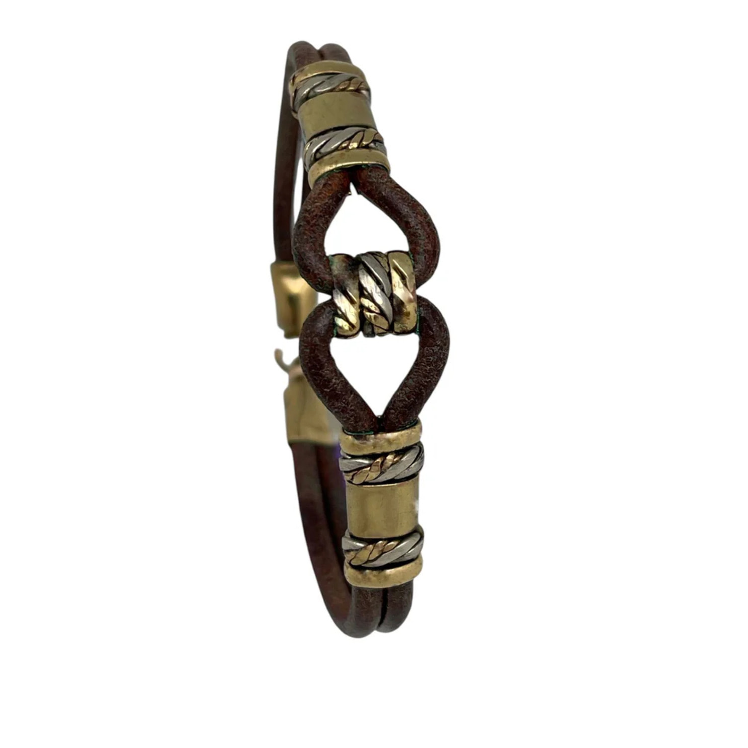 Pulsera cuero latón y cobre Nudo artesanal áºnicas