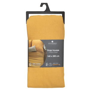 Drap-housse en coton - jaune moutarde - bonnet H30cm - 160x200 cm