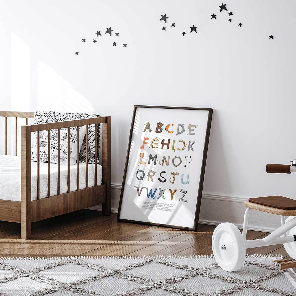 Affiche enfant lettres anglaises  Affiche + cadre en bois - Noir