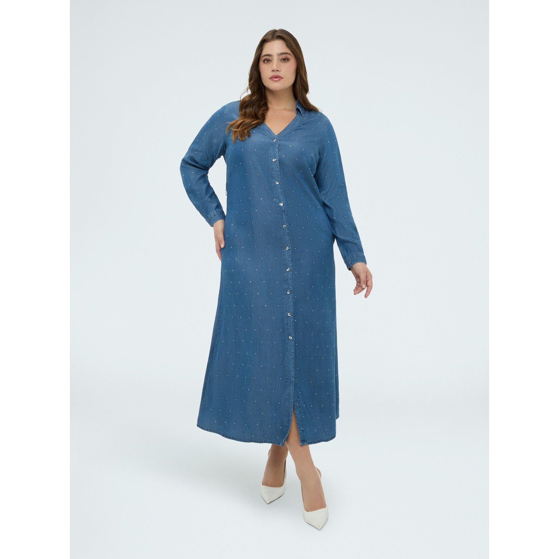 Fiorella Rubino - Vestido POWER en denim con destellos de luz - Azul