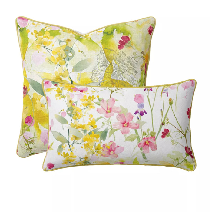 Taie d'oreiller percale de coton lavé 115 g/m² imprimé rose vert Souffle fleuri printemps