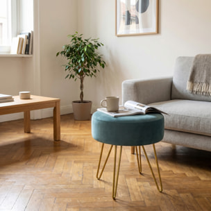 Pouf Tondo in Velluto con Gambe Dorate, Sgabello Imbottito dal Design Elegante e Moderno per Soggiorno, Camera da Letto, Ingresso e Toeletta