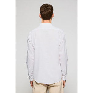 Camisa blanca de cuello mao de lino y algodón con bordado Rigby Go