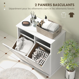 Meuble salle de bain avec paniers à linge basculants - 2 portes persiennes - blanc