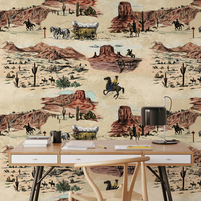 Carta da Parati Western nel Deserto Beige