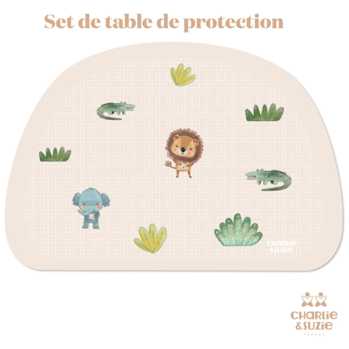 Set de table Little Jungle Animaux - Un set de table en lino blanc (40 x 27cm), créé et fabriqué en France..