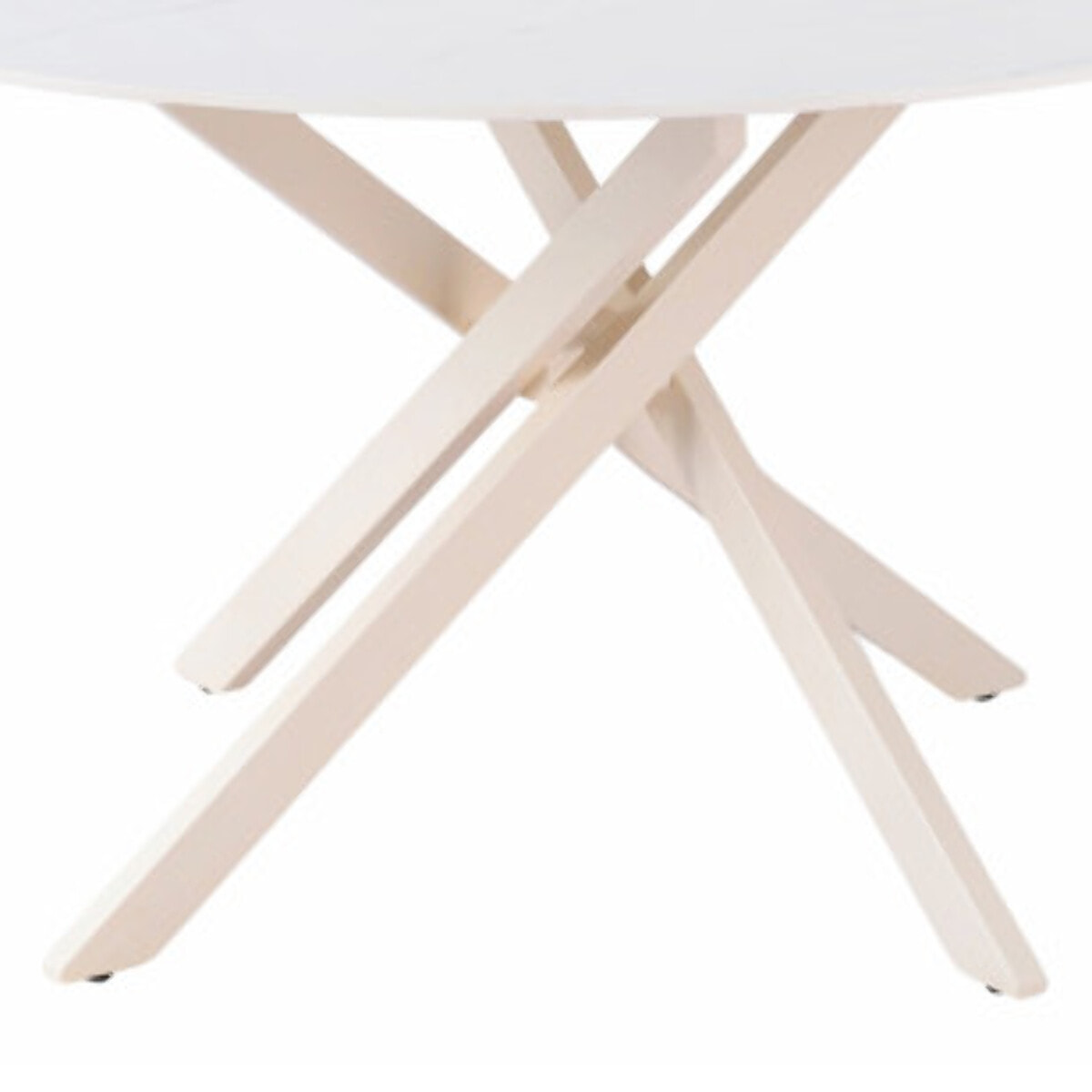 Table ronde D.130cm céramique blanc marbré pieds croisés métal – ROSALIE