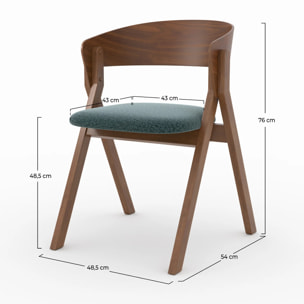 Chaise en bois d'hévéa et tissu vert chiné - Héloïse