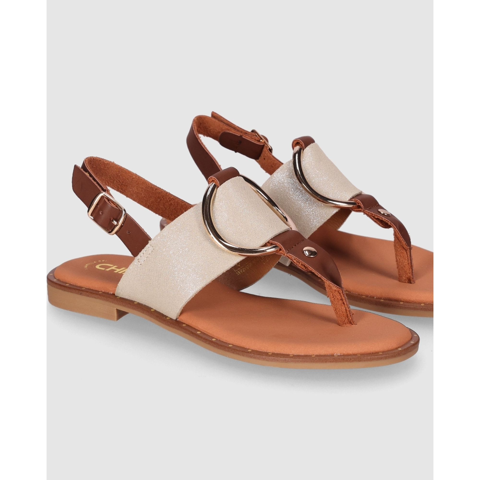 Sandalias de Serraje - Oro - Tacón: Bajo