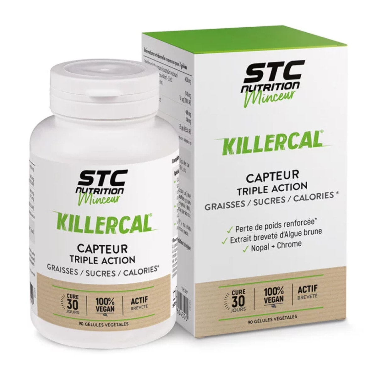 Killercal® - Capteur Triple Action Graisse/Sucre/Calories - Active la perte de masse grasse - Réduit l'apport calorique et l'appétit - Vegan - Pilulier de 90 Gélules Végétales