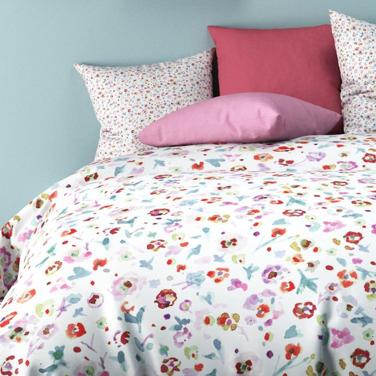 Parure de couette 3pcs 100% microfibre motif floral - blanc