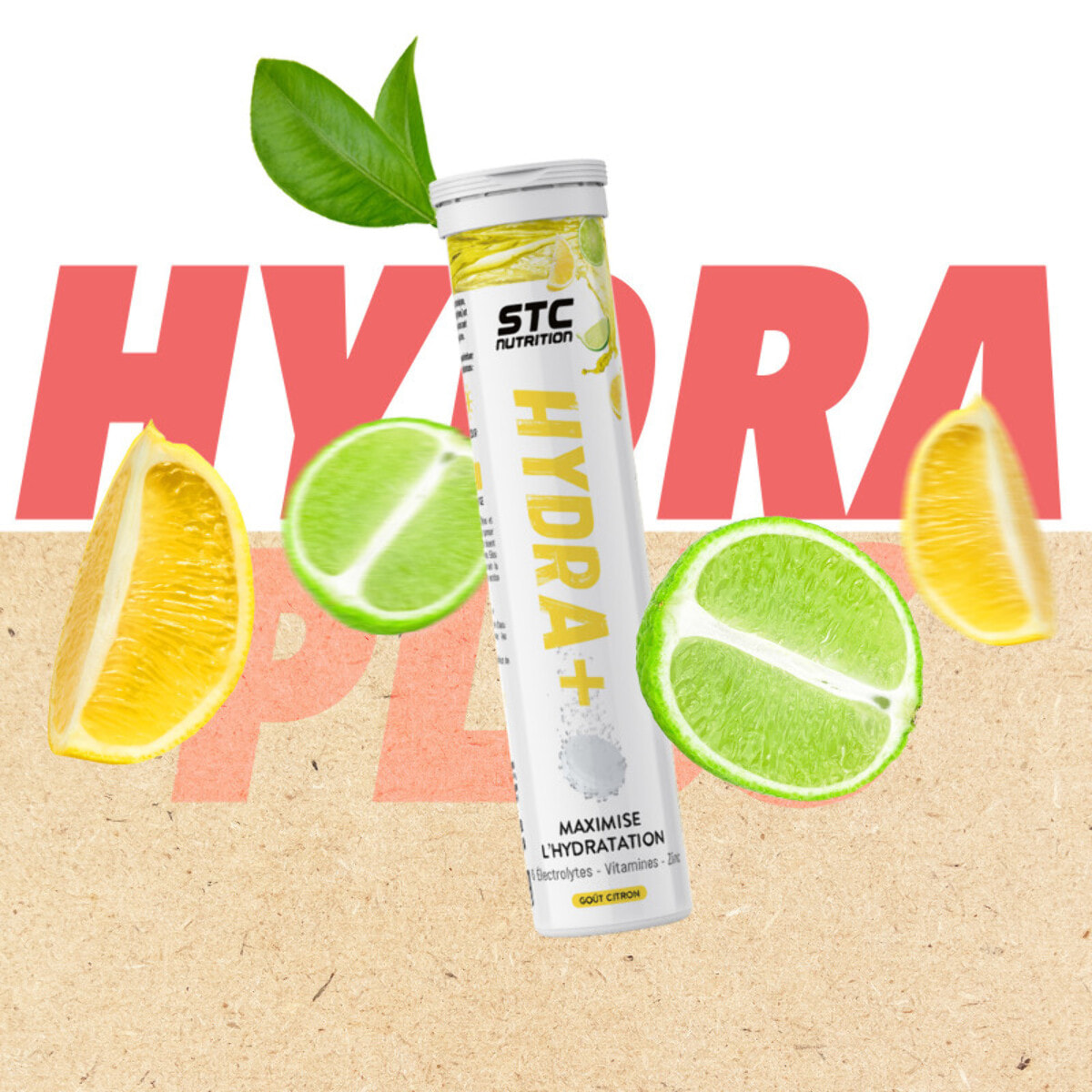 STC NUTRITION - Hydra+ - Préparation pour boisson isotonique à base d'Électrolytes, Vitamines, sucre et édulcorant naturels - Optimise l'hydratation - Citron - Lot de 2