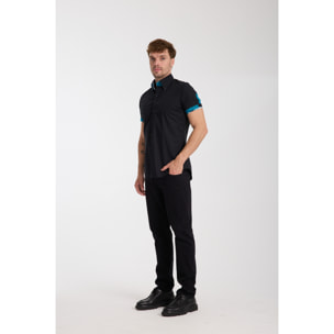 Camicia Uomo Manica Corta 2 Bottoni Button Down 7 Botto Popeline Stretch Unito Nero