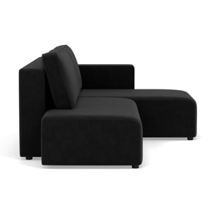 Topaze - canapé d'angle droit 4 places convertible avec coffre sans accoudoir en velours côtelé - Noir