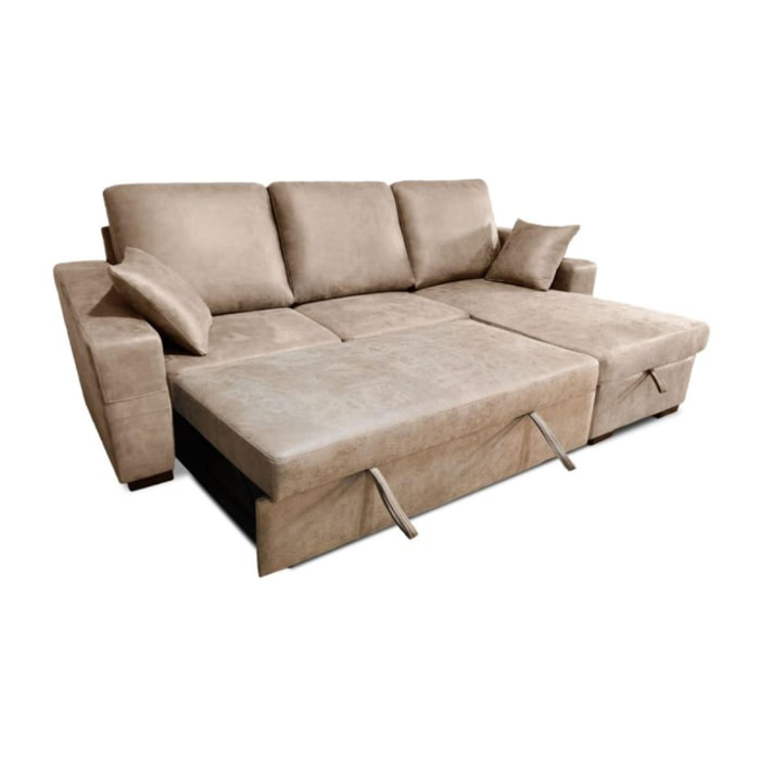 Sofá cama con chaiselongue reversible 4 plazas Edna Cemento