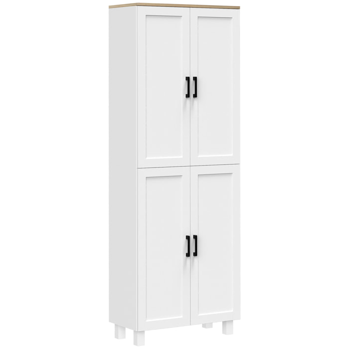 Buffet haut - armoire de cuisine - buffet cuisine vaisselier - 5 étagères - poignées métal noir effet bois clair blanc
