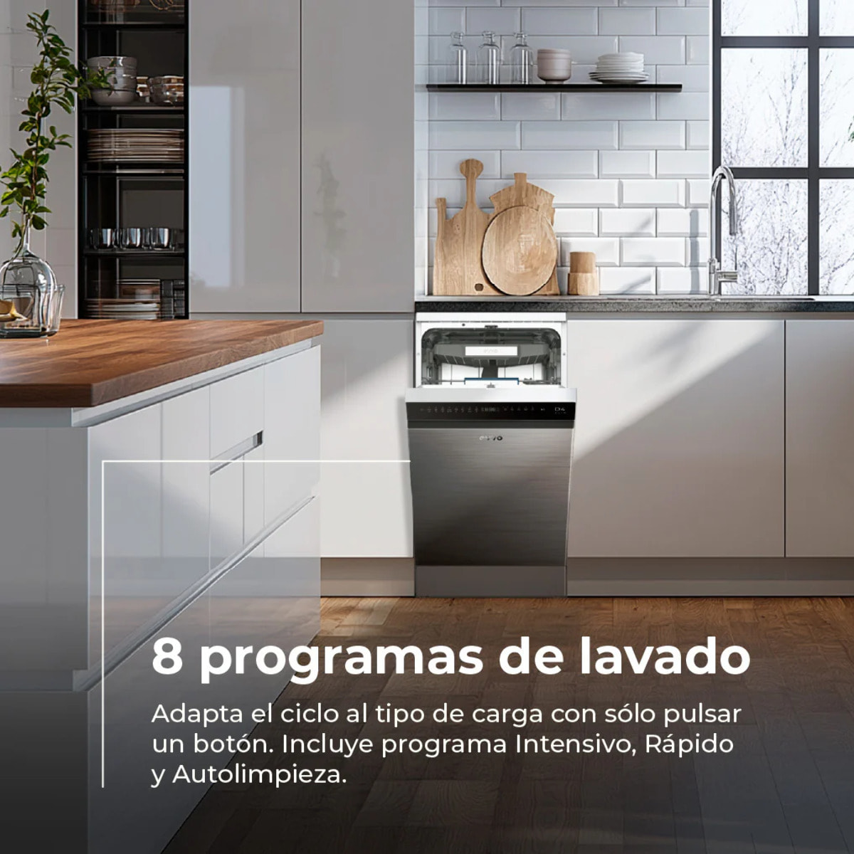 EVVO D4X Slim Lavavajillas 45cm Libre Instalación 11 Cubiertos 8 Programas Clase C