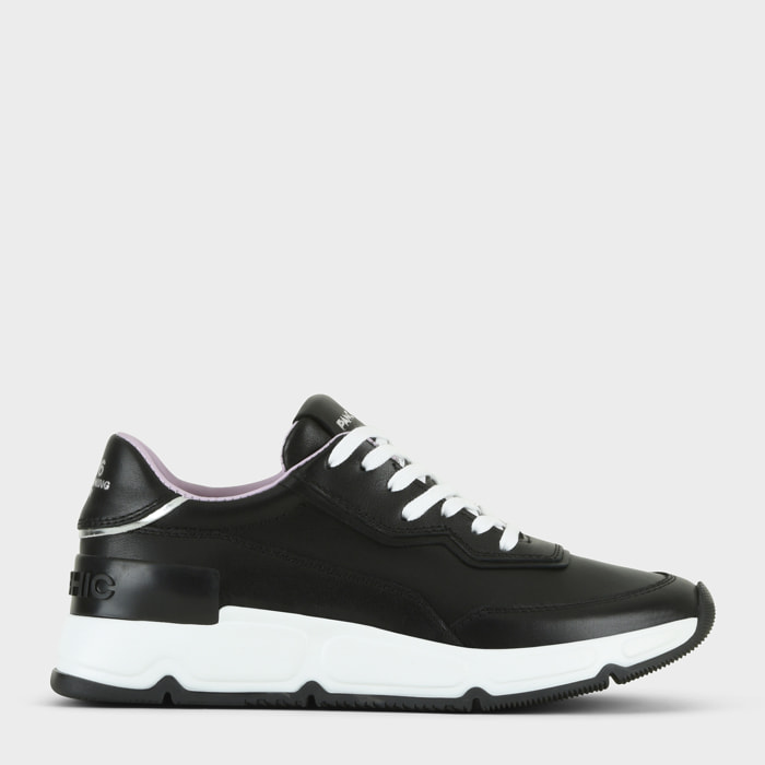 SNEAKER MUJER P06 DE PIEL Y PIEL EFECTO ESPEJO NEGRO PLATA