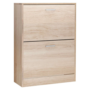 Scarpiera A 2 Ribalte Salvaspazio Con Doppia Profondità Mobile Portascarpe Per Ingresso Corridoio Contiene 12 Paia Di Scarpe 76 x 50 x 22 Cm Rovere