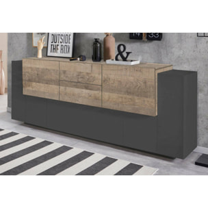 Credenza Cesare, Madia da cucina a 5 ante e 2 cassetti, Buffet da soggiorno, Madia da cucina, 100% Made in Italy, cm 220x45h86, Antracite e Acero