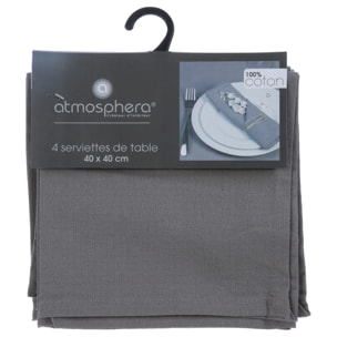 Lot de 4 serviettes de table coton - gris clair - 40x40 cm