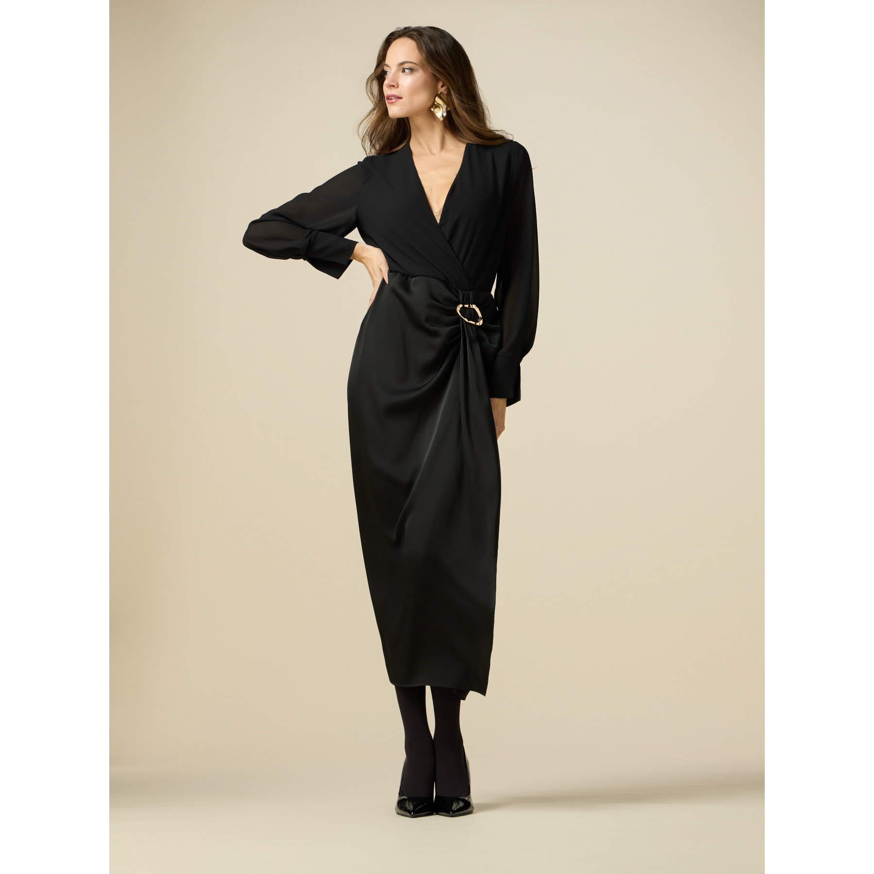 Oltre - Long dress with satin skirt - Negro