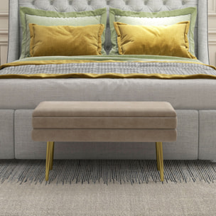 Puff Almacenaje 30L, Banco Almacenaje con Tapa Abatible y Patas de Acero, Tapizado en Terciopelo, Pie de Cama, para Dormitorio, Salón, Entrada, Carga 120 kg, 79,5x37,5x43 cm, Beige