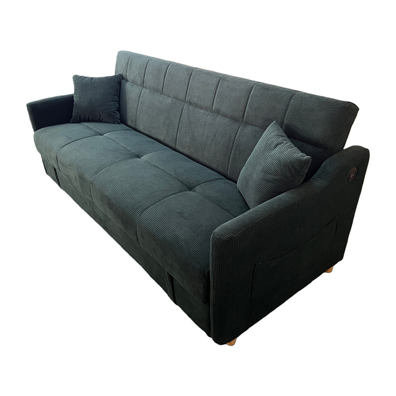 BAKAR Canapé convertible avec coffre en velours côtelé vert 3 places