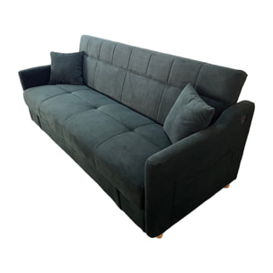 BAKAR Canapé convertible avec coffre en velours côtelé vert 3 places