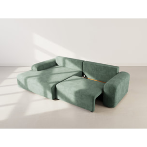 Rebecca - canapé d'angle gauche 4 places convertible avec coffre en velours texturé - Vert