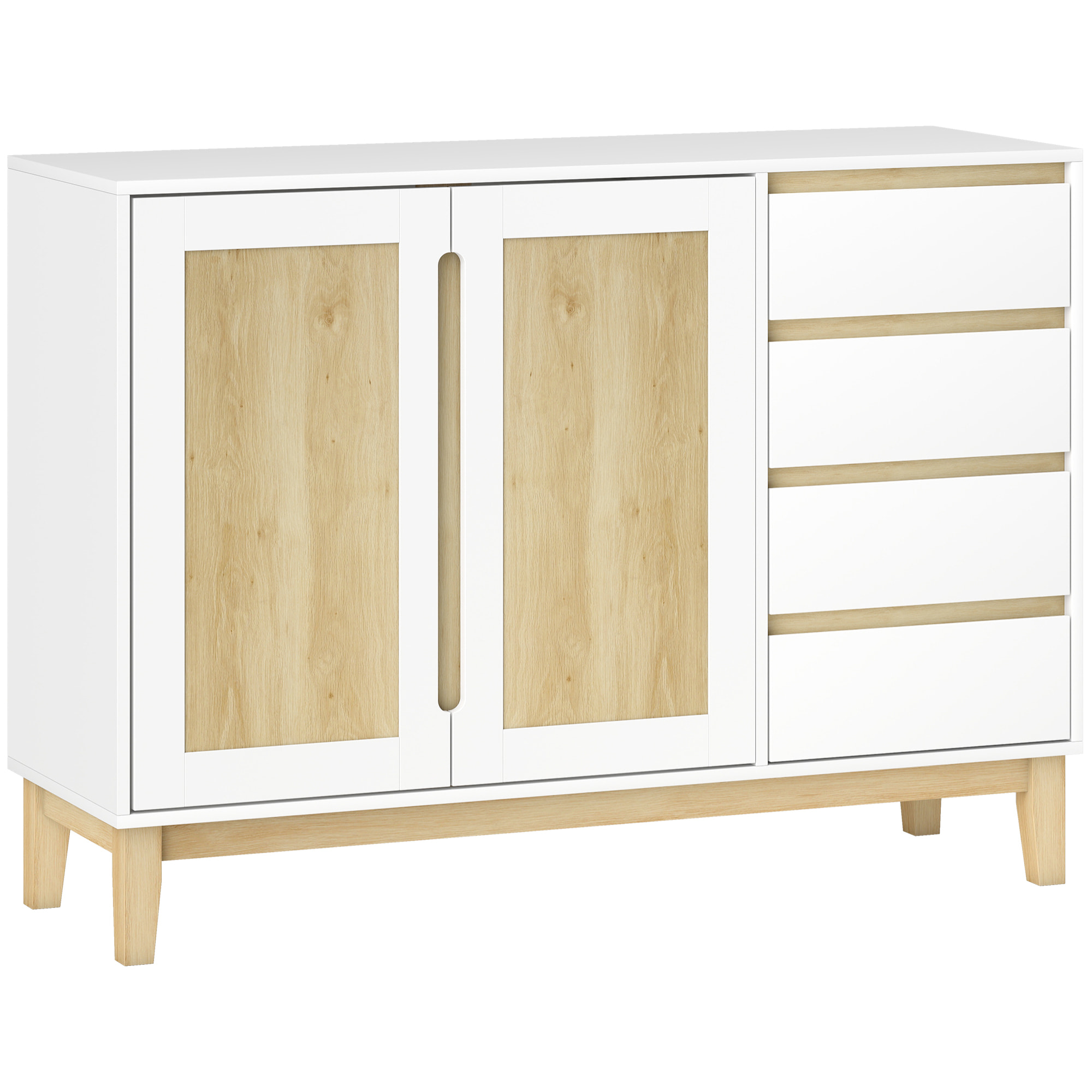 Buffet style nordique - 2 portes, étagère, 2 tiroirs - piètement bois banc effet bois clair