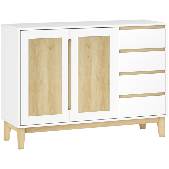 Buffet style nordique - 2 portes, étagère, 2 tiroirs - piètement bois banc effet bois clair