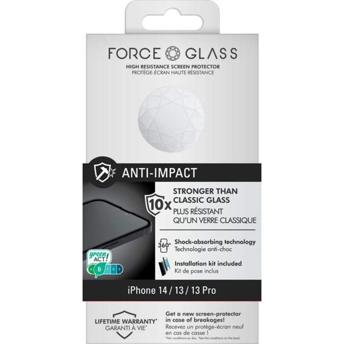 Protège écran FORCE GLASS iPhone 13/13 Pro/14 Anti-impact