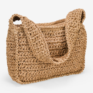Bolso de hombro tostado en rafia