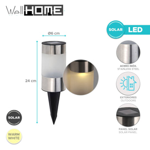 Well Home Lámpara Solar Cilindro de Acero Inoxidable para exterior Ø6x24cm