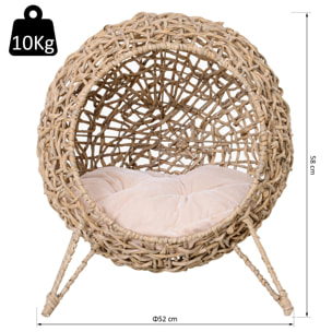 PawHut Panier chat lit chat cosy grand confort dim. Ø 52 x 58H cm coussin moelleux inclus résine tressée imitation rotin beige