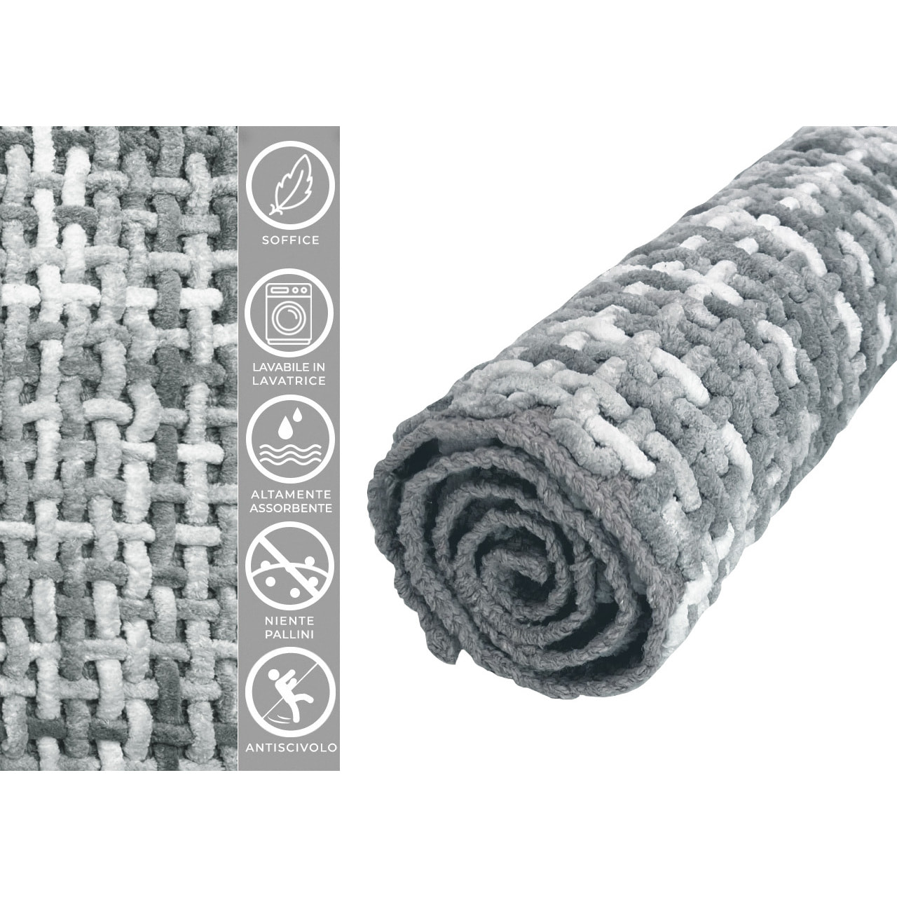Tappeto Bagno Doccia Antiscivolo Super Assorbente Modello Plot Grigio