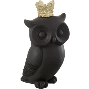 J-Line décoration Hibou Couronne - polyrésine - noir/or - large
