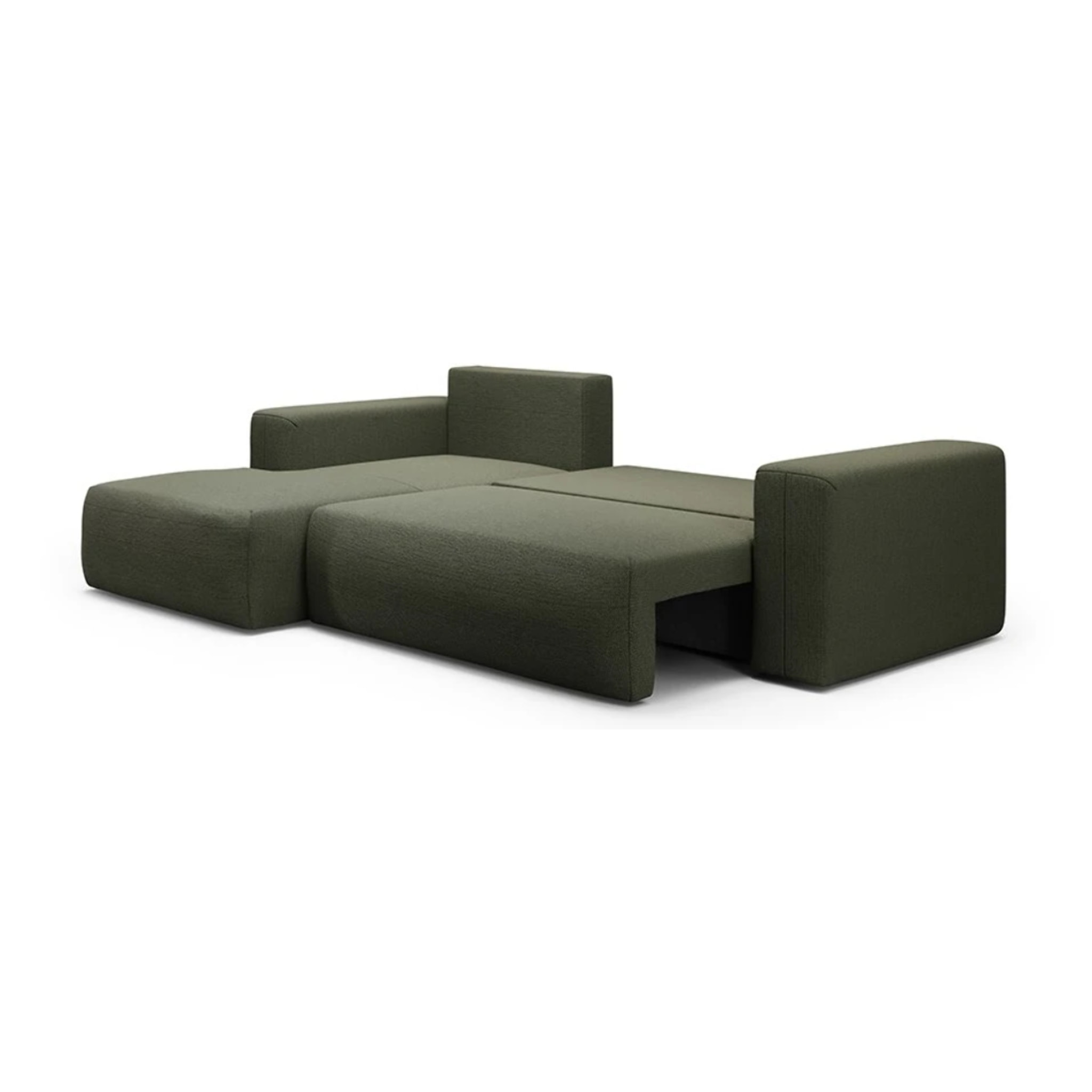 NALA - Canapé d'angle gauche convertible 4 places en tissu vert kaki