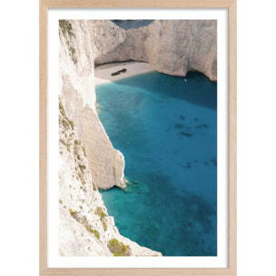 Poster plage du zante les cyclades Affiche + cadre en bois - Chêne