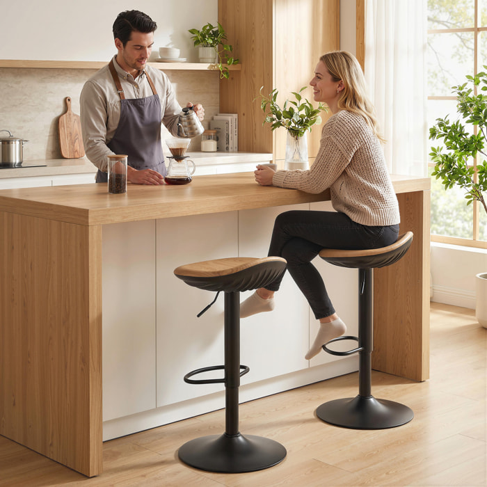 Lot de 2 tabourets de bar métal synthétique effet bois clair