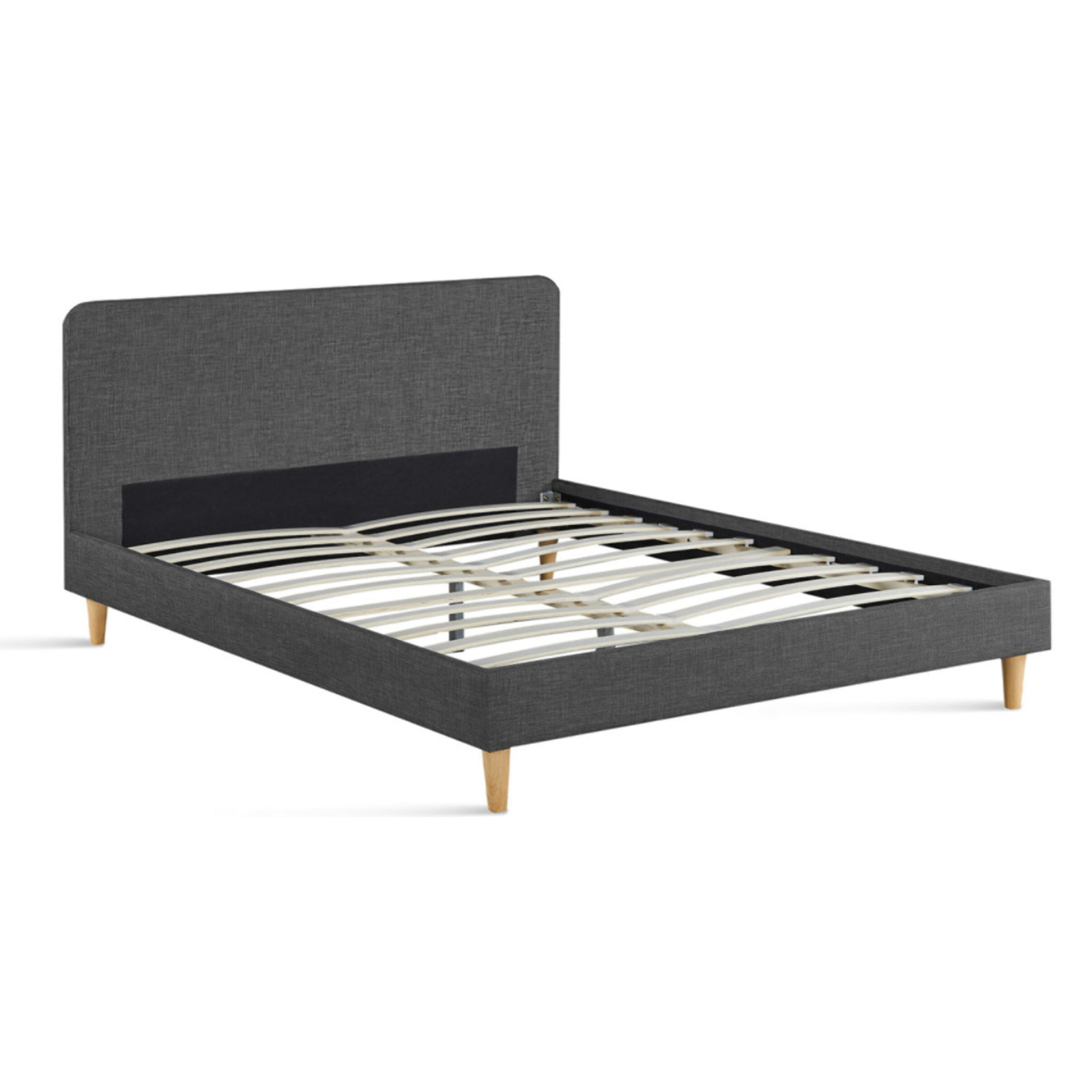 Lit Evy 160x200cm tissu gris pieds bois