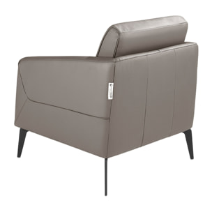 Sillón Angel Cerdá con reposabrazos con asiento y respaldo tapizados en piel de origen vacuno en gris oscuro patas de acero inoxidable en epoxi negro 78x80x82cm