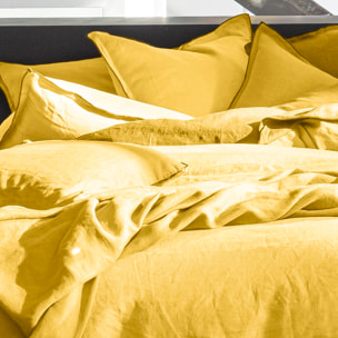 Housse de couette 100% lin lavé jaune paille