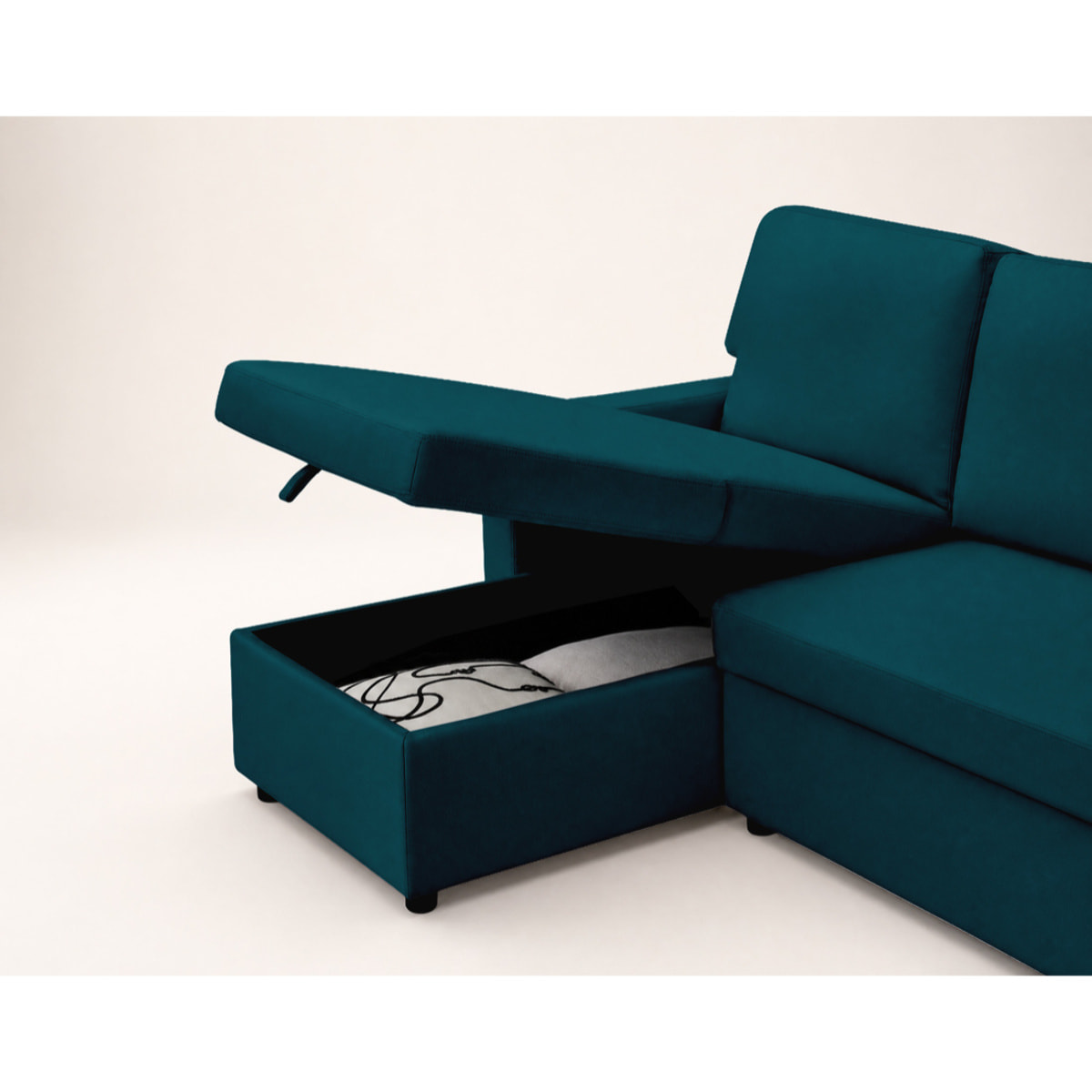 Meiya - canapé d'angle réversible 4 places convertible avec coffre en tissu - Bleu