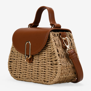 Bolso caja marrón claro con solapa y asa de cruzar